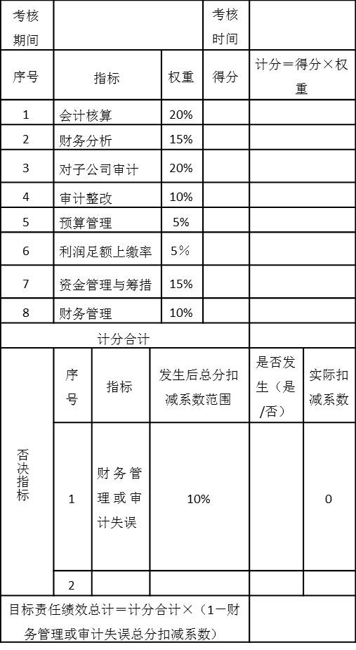 表5-10 财务总监年度目标责任绩效考核表